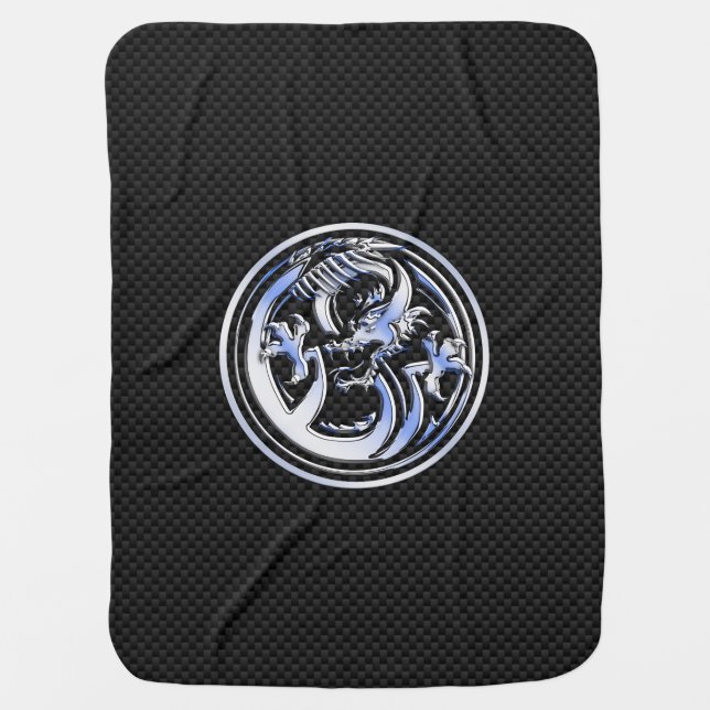 Chrome Dragon Crest black Carbon Fiber Print Receiving Blanket (Front)