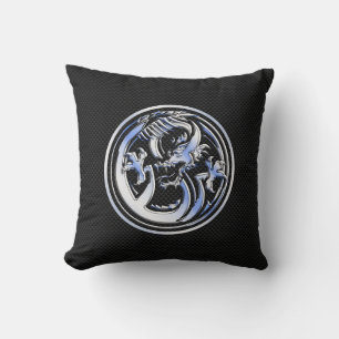 Chrome Dragon Crest black Carbon Fiber Print Throw Pillow