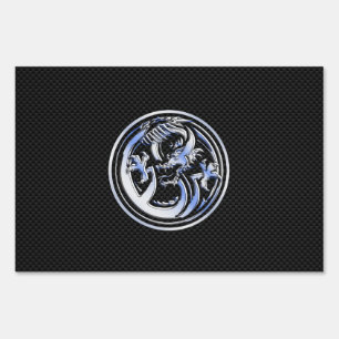 Chrome Dragon Crest black Carbon Fiber Print Yard Sign