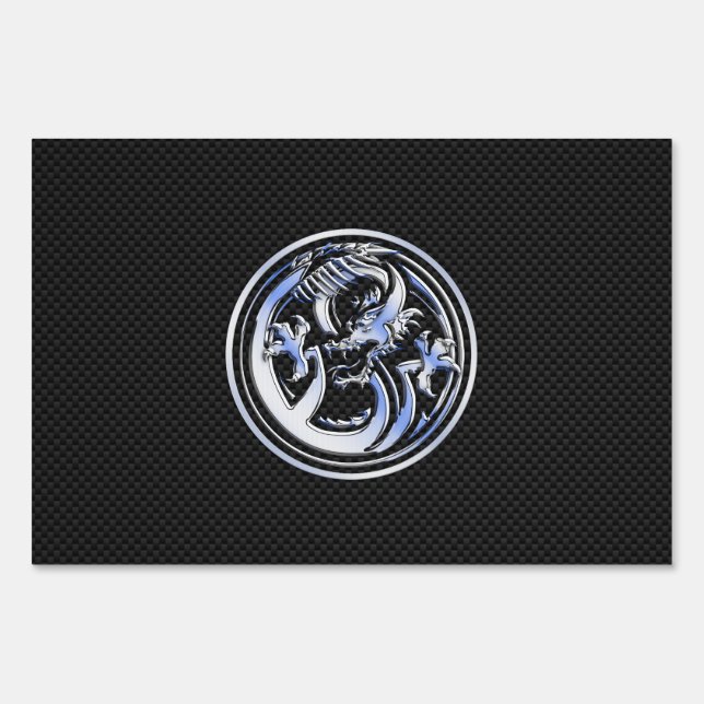 Chrome Dragon Crest black Carbon Fiber Print Yard Sign (Front)