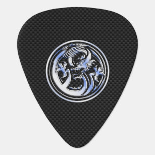 Chrome Dragon Crest black Carbon Fibre Print Guitar Pick