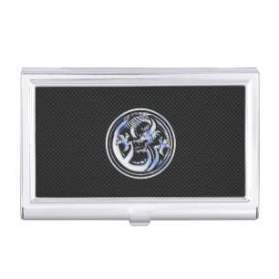 Chrome Dragon Crest dark Carbon Fiber Print Business Card Case