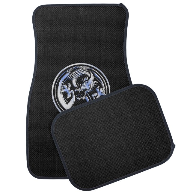 Chrome Dragon Crest dark Carbon Fiber Print Car Mat (Set)