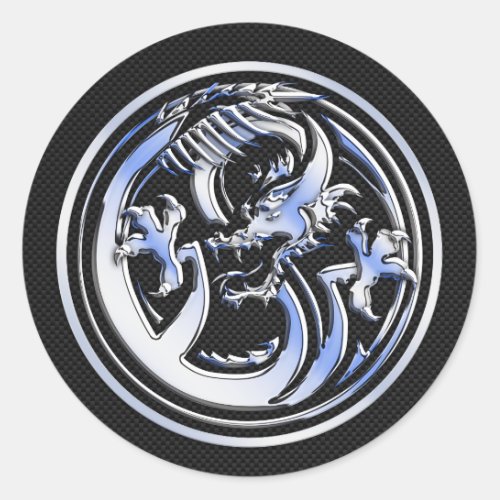 Chrome Dragon Crest dark Carbon Fiber Print Classic Round Sticker