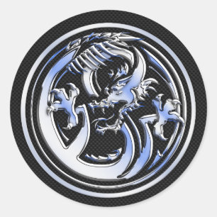 Chrome Dragon Crest dark Carbon Fiber Print Classic Round Sticker
