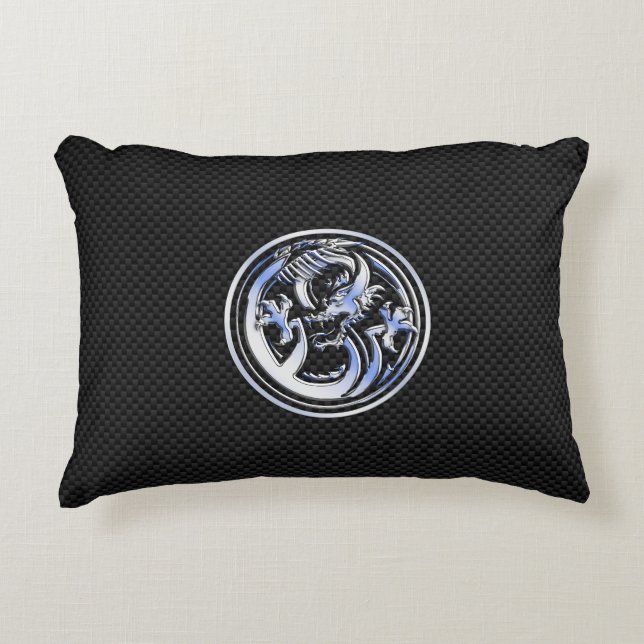 Chrome Dragon Crest dark Carbon Fiber Print Decorative Pillow (Front)