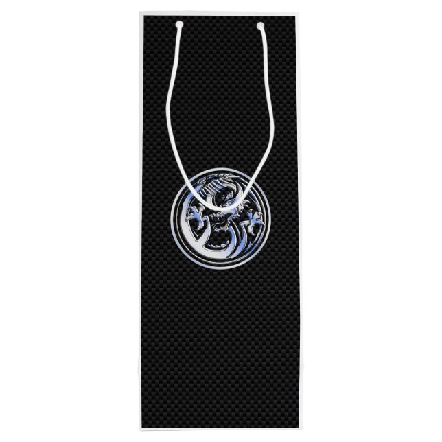 Chrome Dragon Crest in Carbon Fiber Print Wine Gift Bag (Back)