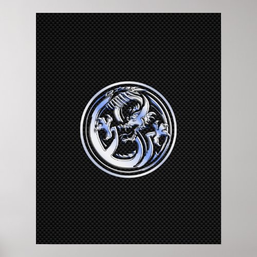 Chrome Dragon Crest on Carbon Fiber Print