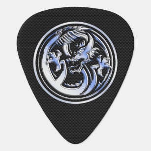Chrome Dragon Crest on Carbon Fiber Print Guitar Pick