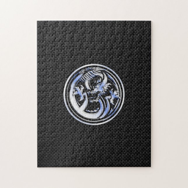 Chrome Dragon Crest on Carbon Fiber Print Jigsaw Puzzle (Vertical)