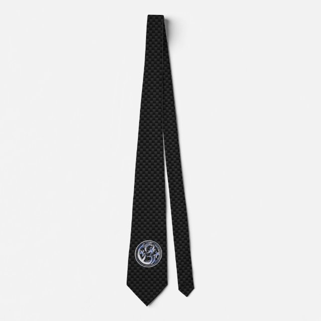 Chrome Dragon Crest on Carbon Fiber Print Neck Tie (Front)