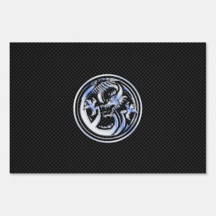Chrome Dragon Crest on Carbon Fiber Print Sign