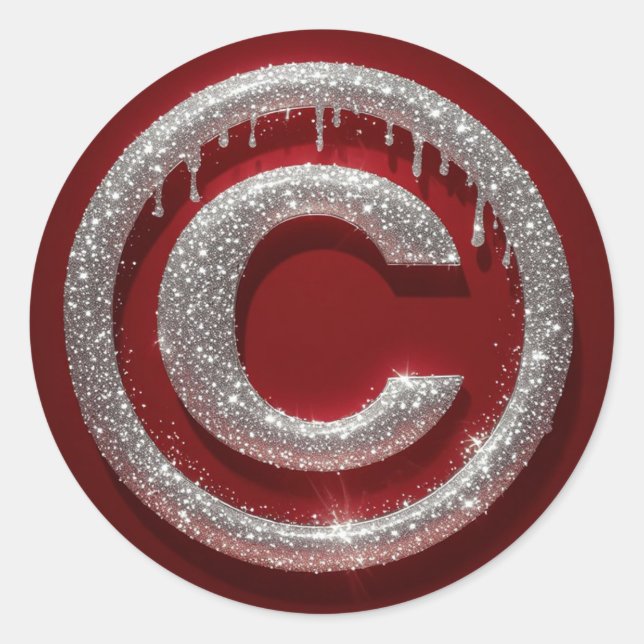 Chrome Drip Glitter Letter C Monogram Classic Round Sticker (Front)