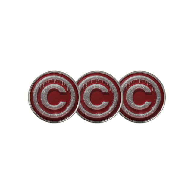 Chrome Drip Glitter Letter C Monogram Golf Ball Marker (3 Up)