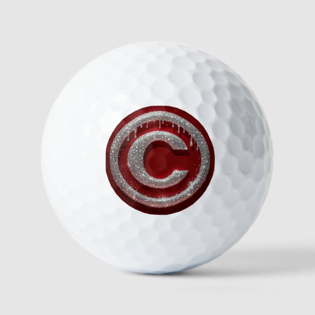 Chrome Drip Glitter Letter C Monogram Golf Balls (Front)