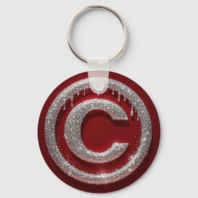 Chrome Drip Glitter Letter C Monogram Keychain (Front)
