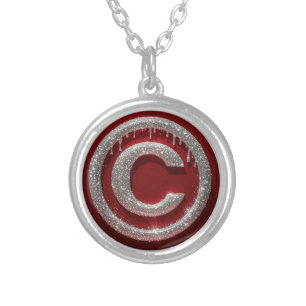 Chrome Drip Glitter Letter C Monogram Silver Plated Necklace