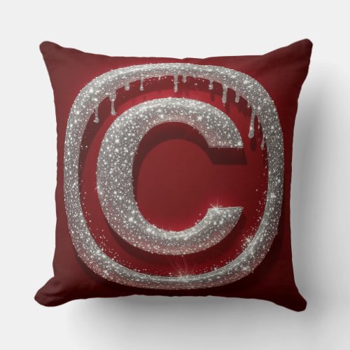 Chrome Drip Glitter Letter C Monogram Throw Pillow