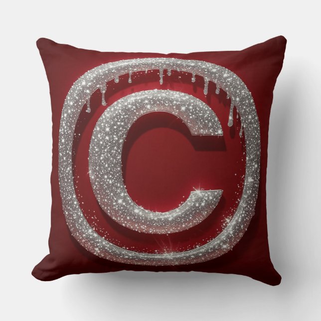 Chrome Drip Glitter Letter C Monogram Throw Pillow (Front)