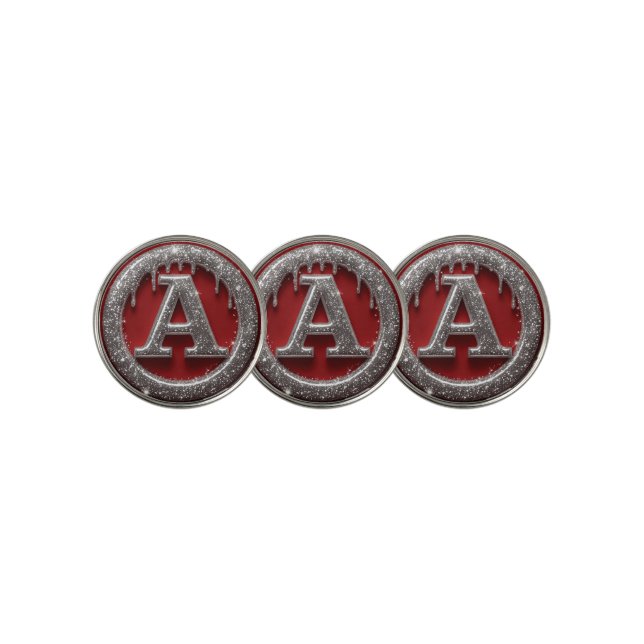Chrome Drip Letter A Monogram Glitter Icon Golf Ball Marker (3 Up)