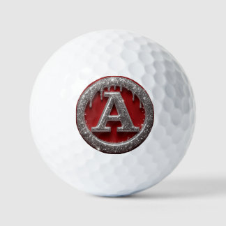 Chrome Drip Letter A Monogram Glitter Icon Golf Balls