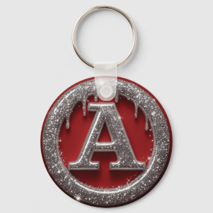 Chrome Drip Letter A Monogram Glitter Icon Keychain