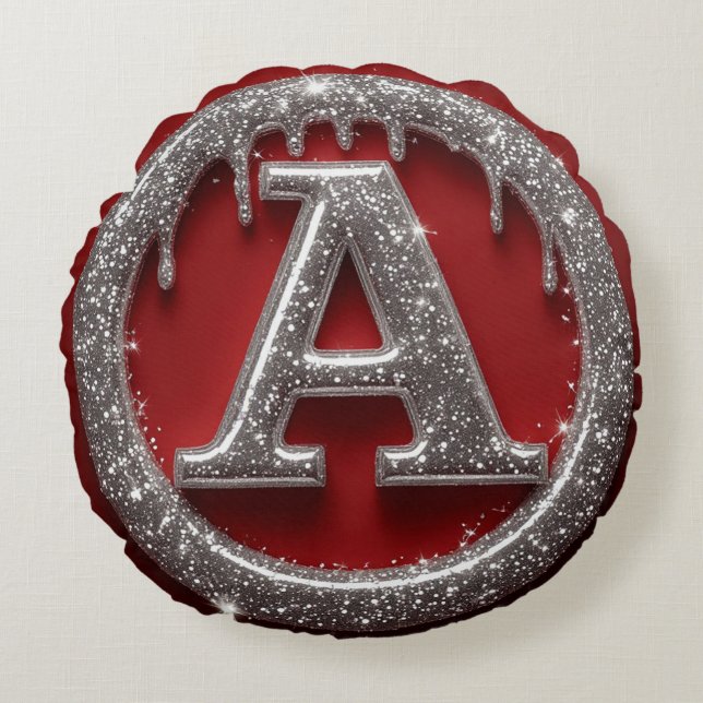 Chrome Drip Letter A Monogram Glitter Icon Round Pillow (Front)