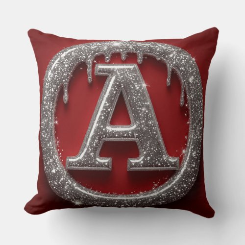 Chrome Drip Letter A Monogram Glitter Icon Throw Pillow