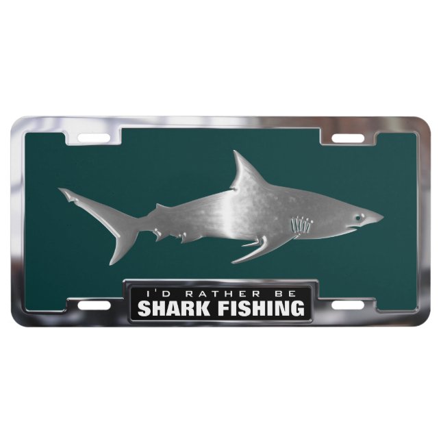 Chrome (faux) Black Tip Shark with Frame License Plate (Front)