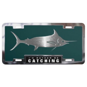 Chrome (faux) Blue Marlin Fish With Frame License Plate by Sandpiper_Designs at Zazzle