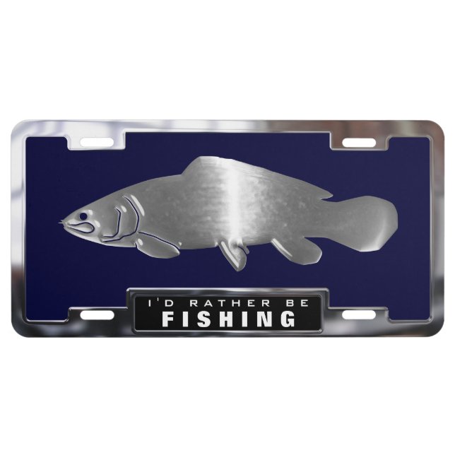 Chrome (faux) Bowfin Fish with License Frame License Plate (Front)