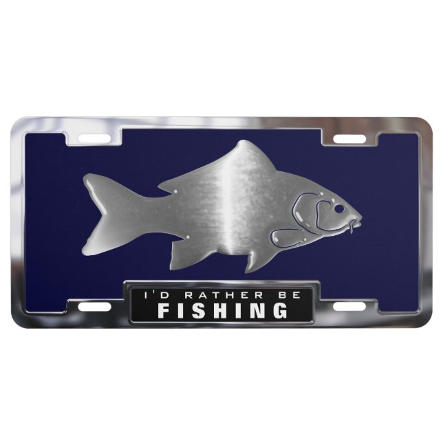 Chrome (faux) Carp Fish with License Plate Frame (Front)