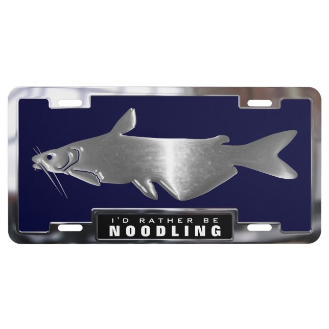 Chrome (faux) Catfish Graphic with License Frame License Plate (Front)