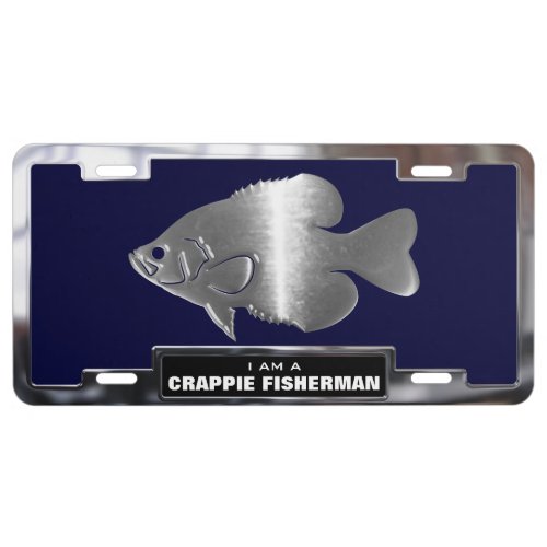 Chrome faux Crappie Fisherman with License Frame License Plate