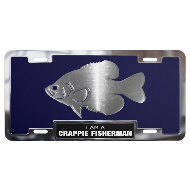 Chrome (faux) Crappie Fisherman with License Frame License Plate (Front)