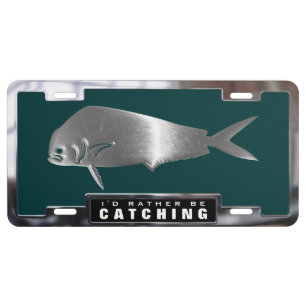 Chrome (faux) Dolphin / Mahi Mahi Fish with Frame License Plate