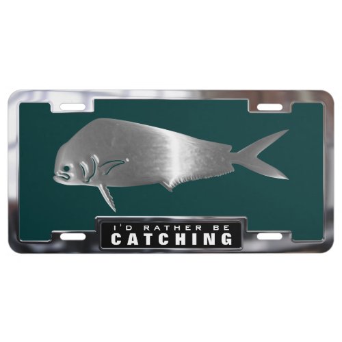 Chrome faux Dolphin  Mahi Mahi Fish with Frame License Plate