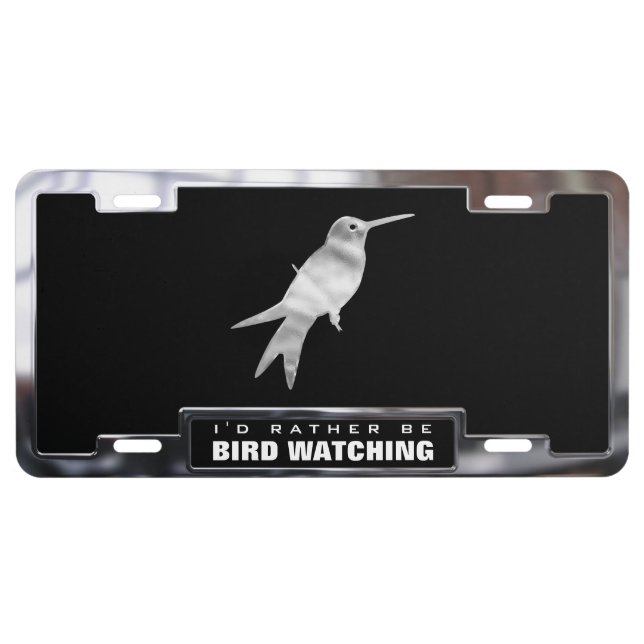 Chrome (faux) Hummingbird with Frame License Plate (Front)