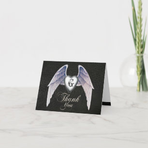 Chrome & Faux Leather Heart Thank You Card