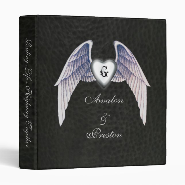 Chrome & Faux Leather Winged Heart Binder (Front/Spine)