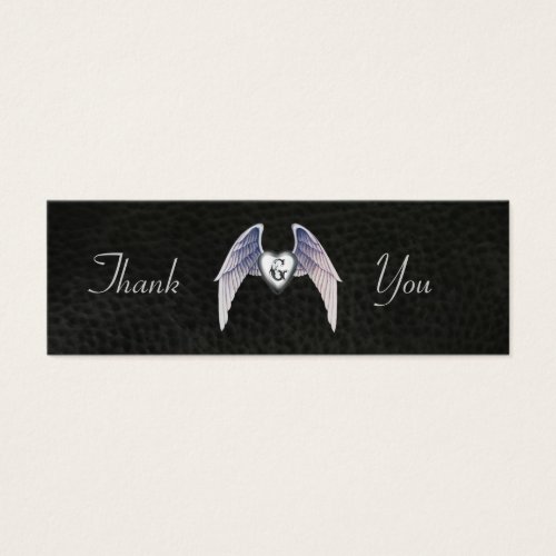 Chrome &amp; Faux Leather Winged Heart Favor Tags Business Card