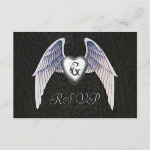 Chrome & Faux Leather Winged Heart RSVP Invitation