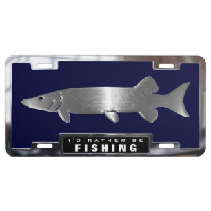 Chrome (faux) Muskie Fish with License Plate Frame