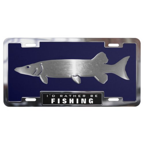 Chrome faux Muskie Fish with License Plate Frame