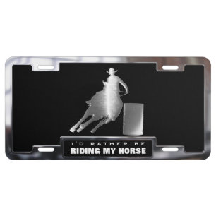 Chrome (faux) Rodeo Barrel Racer with Frame License Plate