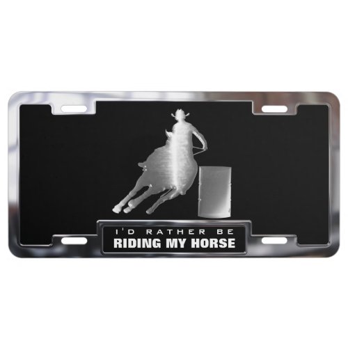 Chrome faux Rodeo Barrel Racer with Frame License Plate