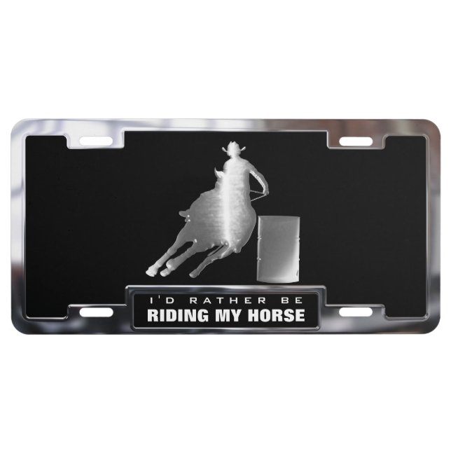 Chrome (faux) Rodeo Barrel Racer with Frame License Plate (Front)