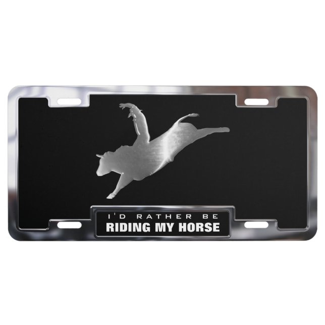 Chrome (faux) Rodeo Bull Rider with Frame License Plate (Front)