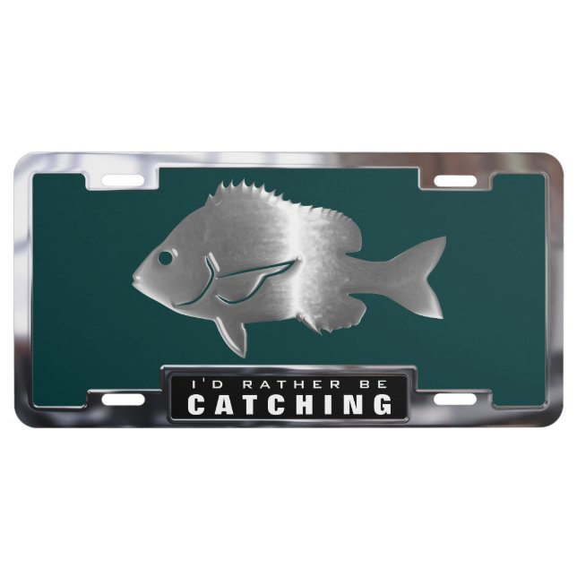 Chrome (faux) Sheepshead Fish with Frame License Plate (Front)