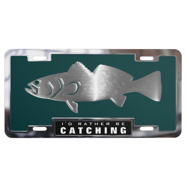 Chrome (faux) Spotted Sea Trout with Frame License Plate (Front)